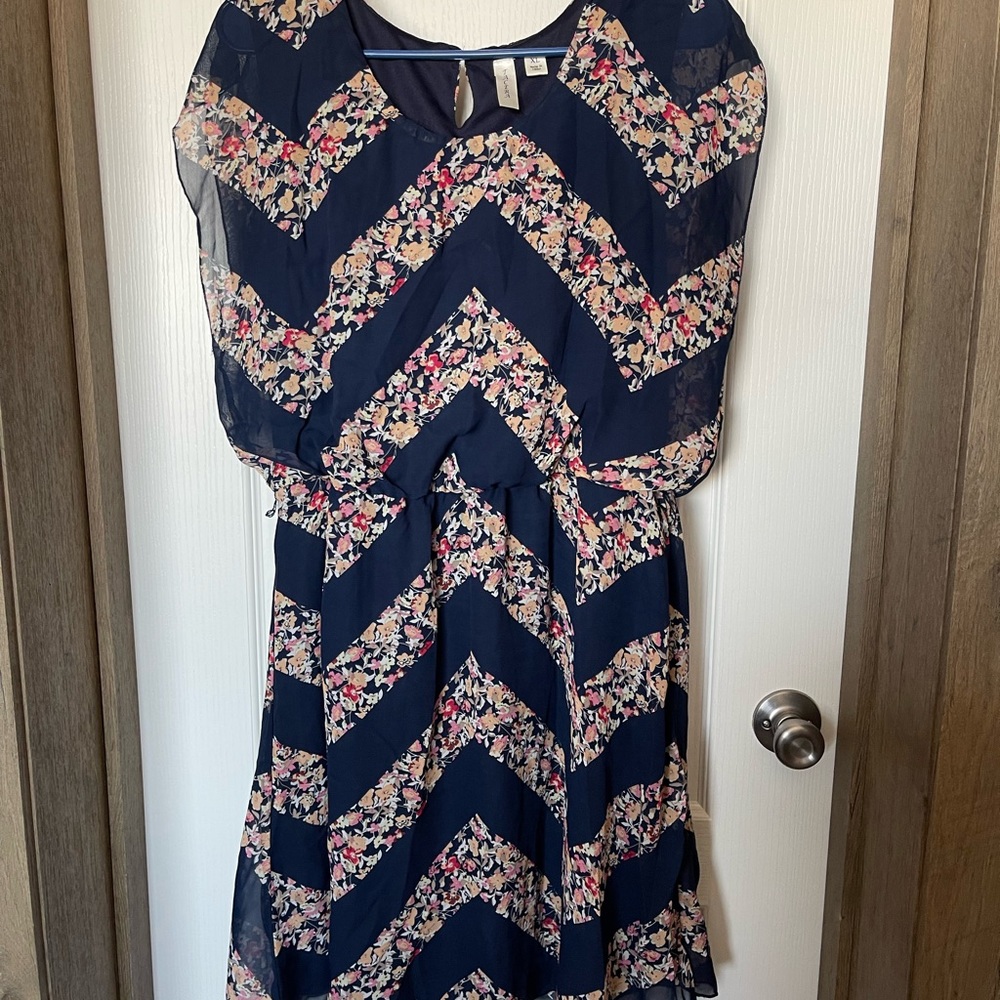 Tacera Belted Chevron Floral Dress
